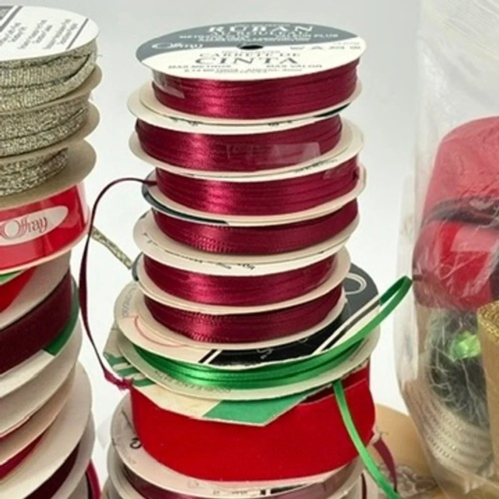 Christmas Ribbon Lot Vintage Offray Dillards Velvet Satin Metallic Spools